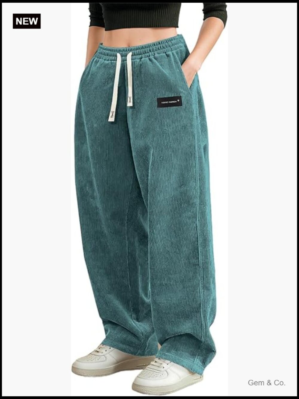 Wide Leg Corduroy Pants Elastic Waist Drawstring Pockets Casual